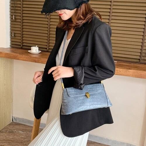 Womens Shoulder Bag Luxury PU Leather Summer Fashion Black Small Handbags Vintage Crocodile Pattern Underarm Crossbody Bags