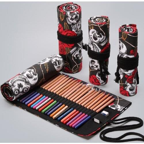Cute School Pencil Case 12/24/36/48/72 Holes Roll Pencilcase Canvas Pencil Bag Large Pen Comestic Box Pouch Supplies