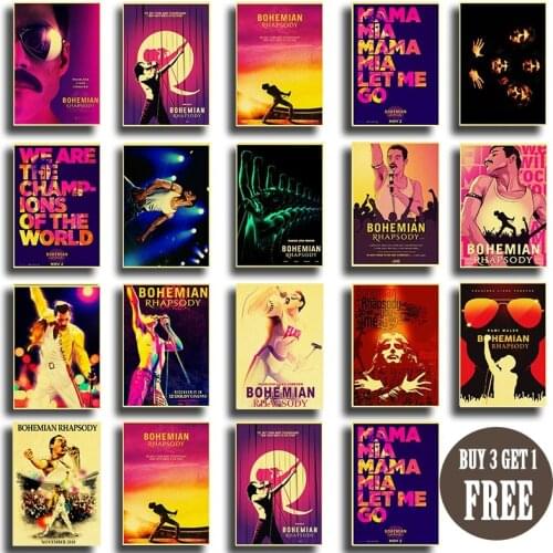 Vintage Bohemian Rhapsody Music Movie Art Poster Queen Retro Printed Posters Wall Art Picture for Living Room Decor