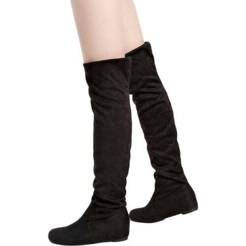 Women Boots Autumn Winter Leopard Height increasing Boots Casual Flat Fold Over The Knee Thigh High Long Boots