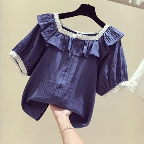 Women Spring Summer Style Chiffon Blouses Shirts Lady Casual Short Sleeve Square Collar Blusas Tops ZZ0759