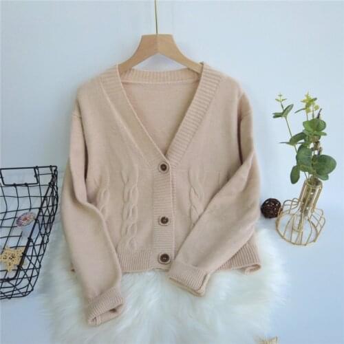 2021 autumn and winter fashion new short sweater womens single-breasted v-neck knitted cardigan twist striped jacket
