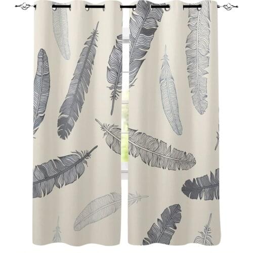 Animal Flying Bird Grey Feather Retro Style Modern Curtains for Living Room Bedroom Kitchen Curtains Drapes Window Treatments