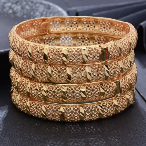 1-4Pcs French New 24K Gold Color Bangles For Women Girls Wedding Bridal Party Girl Bracelet wife Gifts African Dubai Bangles