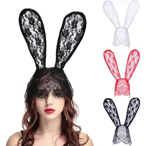 1pcs Sexy Black Lace Masquerade Mask Women Halloween Costume Party Rabbit Bunny Ears Lace Eye Mask Black Halloween Mask