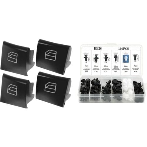 100 Pcs Auto Car Fender Liner Bumper Interior Trim Retainer Push Clip Pin & 4 Pcs Window Switch Repair Button Caps