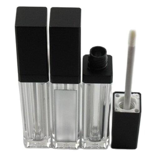 20pcs/lot Black Square Lip Gloss Tube with Mirror Acrylic Cosmetic Lipstick Packaging Bottle Empty Lipgloss Container 7ML