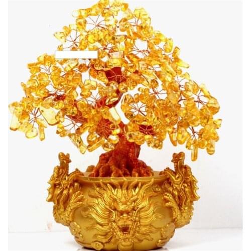 25cm Natural crystal yellow fortune tree decoration tree money tree