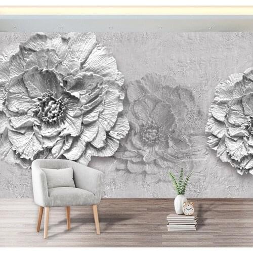 Custom 3D Wallpaper Murals Gray Stereoscopic Relief Flower TV Background Wall Painting Living Room Bedroom Restaurant Art Mural