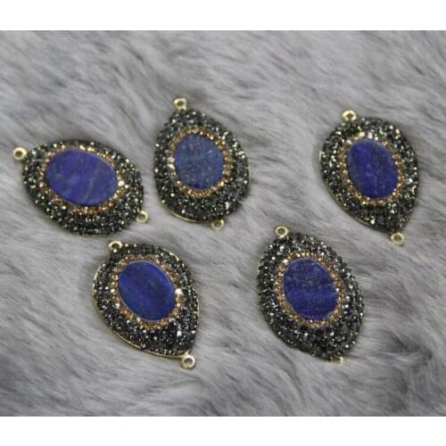 5pcs Quartz Crystal Paved Stone Necklace Pendant Connector, Druzy Gems Stones Beads DIY Jewelry Accessories