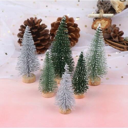 7/9cm Small DIY Christmas Tree Fake Pine Tree Mini Sisal Bottle Brush Christmas Tree Santa Snow Frost Village House