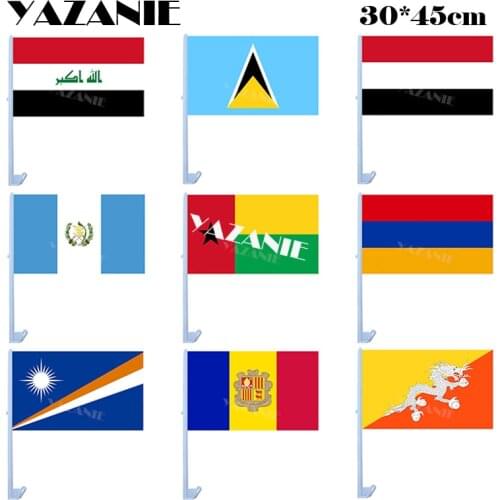 YAZANIE 30*45cm Car Flags Iraq Yemen Armenia Marshall Islands Guinea-Bissau Guatemala Saint Lucia Andorra Bhutan Car Flags