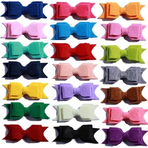 120PCS 9.2CM Hot Sale Layer Non-Woven Felt Hair Bows With Clips For Hair accessories Boutique Fabric Bow for Kids Headbands