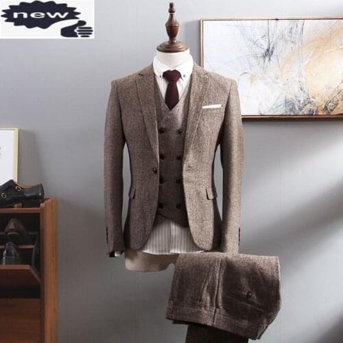 Business Men Formal Banquet Party 3pcs Suit Slim Fit Single Button Blazer England Style Wedding Dress Suits Set Plus Size 6XL
