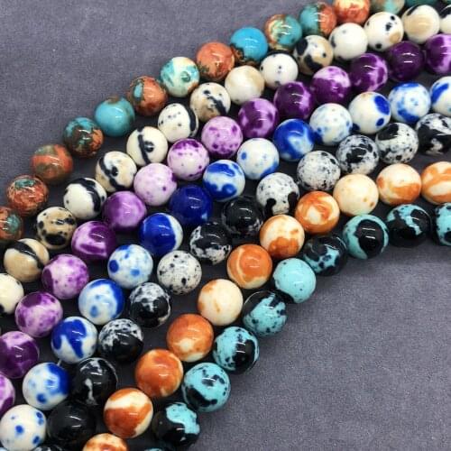 Natural Stone Bead Riverstones Round Loose Spacer Beads Pattern Turquoises For Jewelry Making DIY Bracelet 4/6/8/10/12 MM