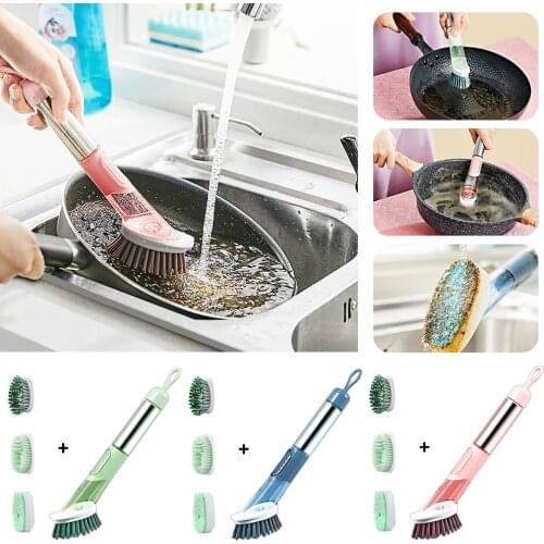 Household Hydraulic Pot Washing Brush 3 In 1 Long Handle Cleaning Brush with Removable Brush Head Kitchen Clean Tool Accessories