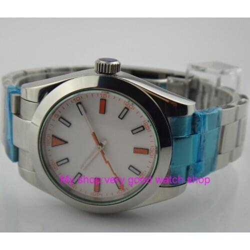 40MM PARNIS white dial Automatic Self-Wind movement Sapphire Crystal mens watch luminous Mechanical Wristwatches 38sk