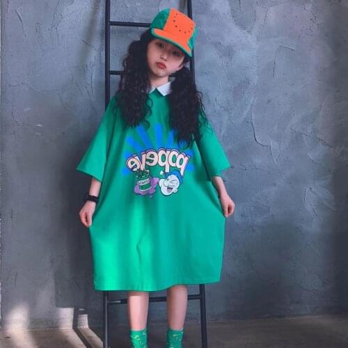 Girls Cartoon Long Tops Summer Baby Green Dress Mother and Girls Matching Clothing 8 10 12 years