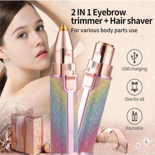 2 In 1 Electric Eyebrow Trimmer Makeup Painless Eye Brow Epilator Mini Shaver Razors Women Portable Facial Body Hair Remover