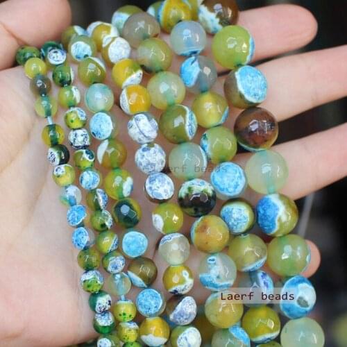 Faceted Blue Green Fire Agate 6-12mm Round Loose Beads 14inch ,Wholesale For DIY Jewellery Free Shipping