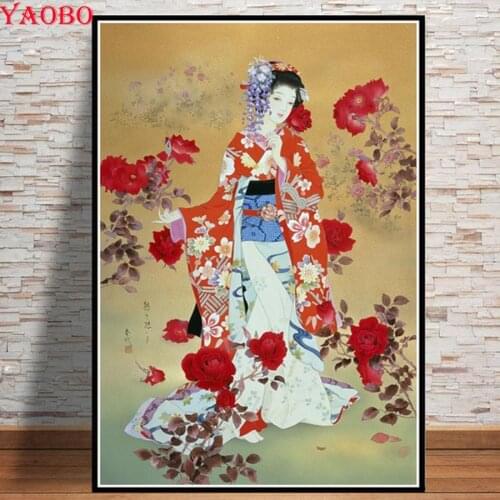 Full Drill Square Round 5D DIY Diamond Painting Japanese Geisha Woman Diamond Embroidery japan portrait diamond mosaic sale