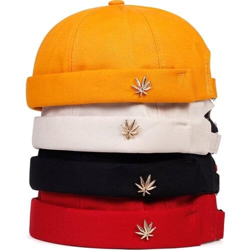 Menwomen skull cap sailor headdress leaf rivets embroidery warm rolled cuff cap blanket brimless plain hat adjustable cotton hat