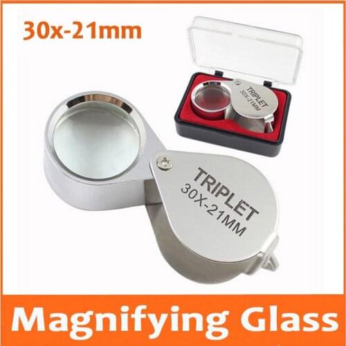 30X 21mm Metal Gift Toys Pocket Triplet Lens Magnifier Jewelry Gem Identifying Magnifying Glass Educational Loupe for Children