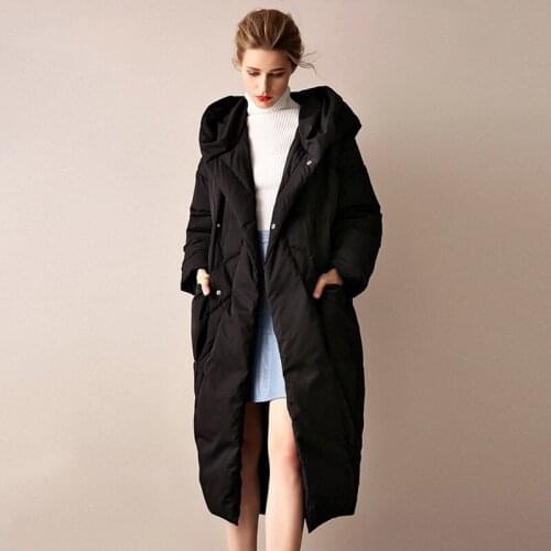 Jacket Down Fashion Brand Mid-Length Down Jacket Winter 2021 Solid Loose Thick 90% White Duck Down Coat Hoodie Cocoon Type Coat