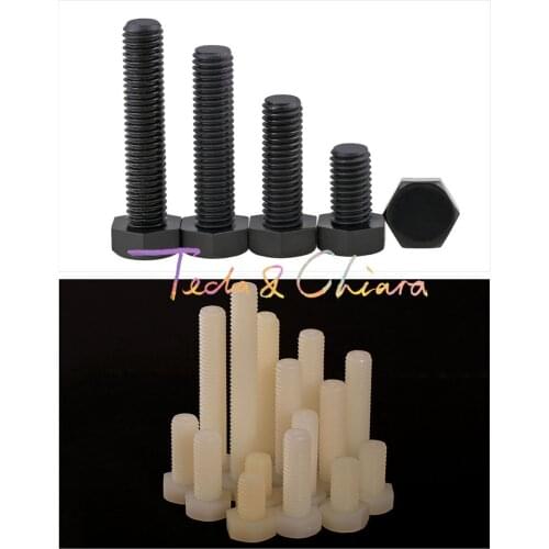 5Pcs M12 x 30mm New L 30 White Black Nylon Hex Head Set Screw Insulation Hex Bolt Plastic