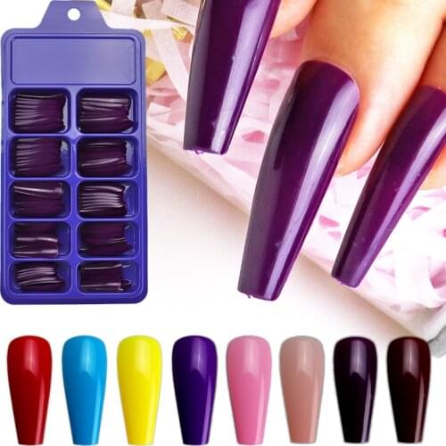 WAKEFULNESS 100Pcs Colorful Long Coffin Nail Art Tips Pink Blue Purple Ballerina Fake Nails ABS Full Cover Fasle Nails Tool