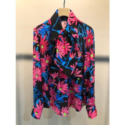 New women fashion 2021 long-sleeved sexy casual silk printed shirt 0324