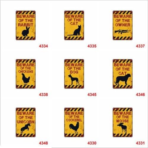 BEWARE OF ANIMALS Tin Signs Coffee Shop Decor Metal License Plate Antique Metal Tin Painting Pub and Shop DECOR Wall Sticker
