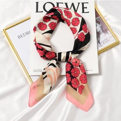 Women Silk Hair Scarf Headband Multifunction Casual Florals Striped Small Square Head Scarves for Girl Bandana 2021 New 70*70cm