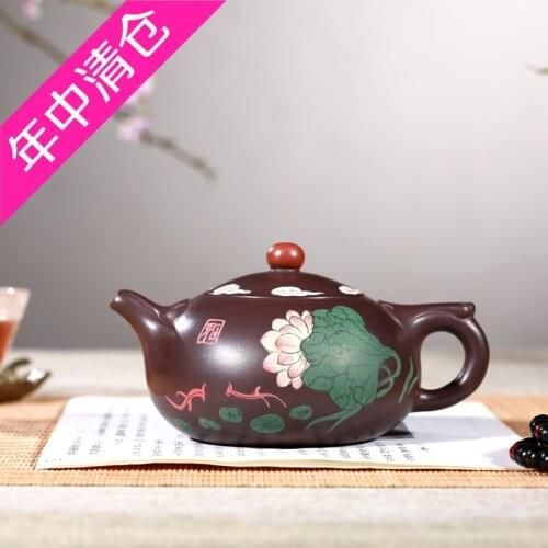Manufacturer wholesale undressed ore famous purple clay lotus pond moonlight is special pure manual teapot tea set
