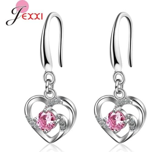 Luxury Heart Shape Drop Earring Crystal 925 Sterling Silver Weddings Bride Fashion Jewelry Party Lady Eardrop Accessories
