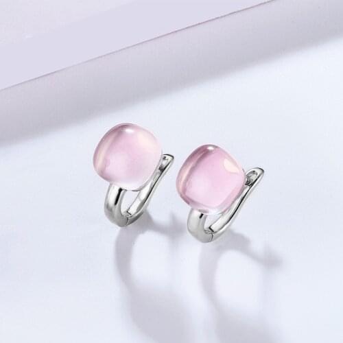 Natural Rose Quartz Sterling Silver Stud Earrings for Women 7 Carats Natural Pink Crystal Women Fashion Jewelry Vivid Pink