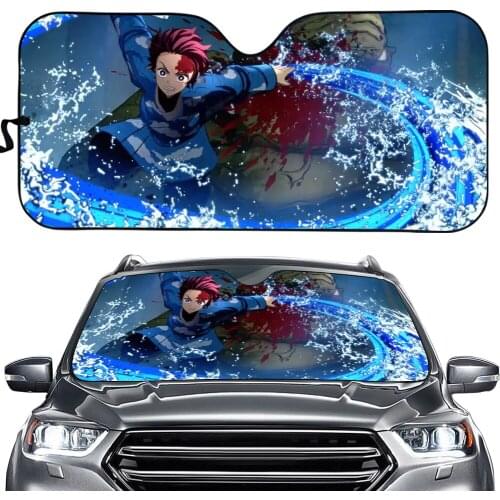 Cartoon Demon Slayer Print Car Front Window Sun Shade Protector Cover UV Protected Foldable Windshield Sunshade Car Accessories