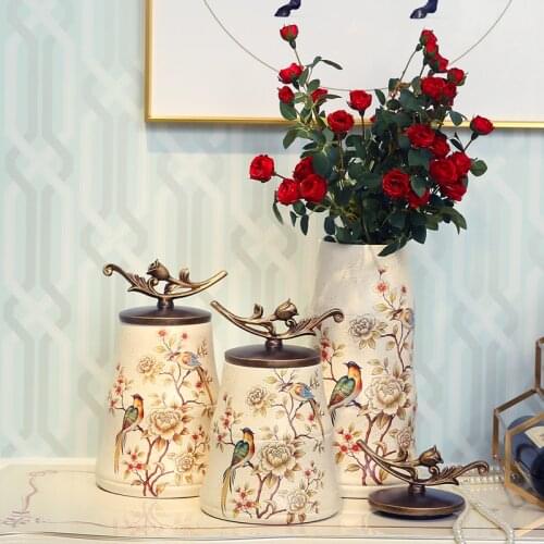 Living room porch cabinet, flower and bird jar ornament, European American creative fashion, home furnishing, soft decoration, m