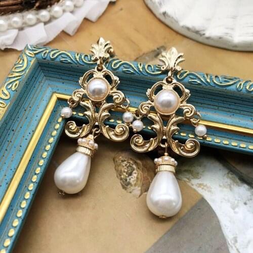 Vintage Earrings Stud Flower Drop-Pearl Pendant Long Ear Jewelry For Wedding Party Bridal Accessories