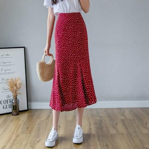 Limiguyue Spring Polka Dot Skirt Print Mermaid Skirts Women French Retro High Waist Midi Skirt Summer Ruffles Elegant Jupe K589
