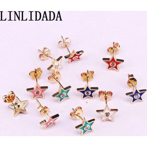 12Pairs Hight Quality Mix Color Enamel Star Stud Earrings Fashion Jewelry For Women Girls Earring