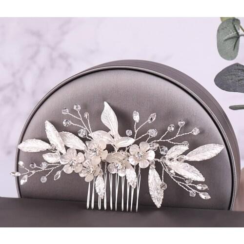 Silver Color Leaf Flower Hair Jewelry Wedding Hair Comb Accessories Women Hair Comb Handmade Bridal Headpieces Decoration