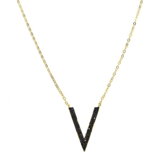 Gold color black cubic zirconia V charm chevron pendant double raw cubic zirconia cz elegant women ladiy trendy gift necklace