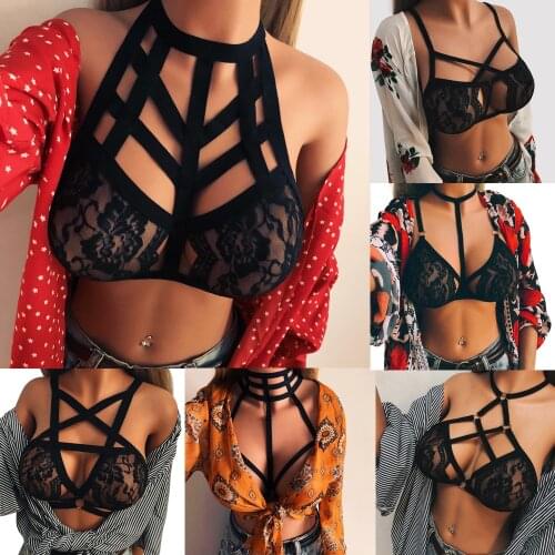 1PC Sexy Ladies Hollow Out Lingerie Cage Harness Beach Lace Bra Bandage Tops Push Up Bralette Bustier Womens Sport Underwear