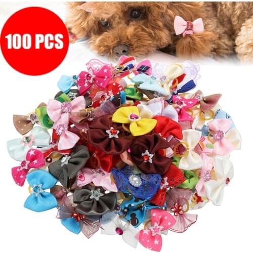 100Pcs/kit Pet Dog Hair Accessories Hair Clips Topknot Bows Cat Accessories Bow Knot Pet Hair Headdress Mixed Colors