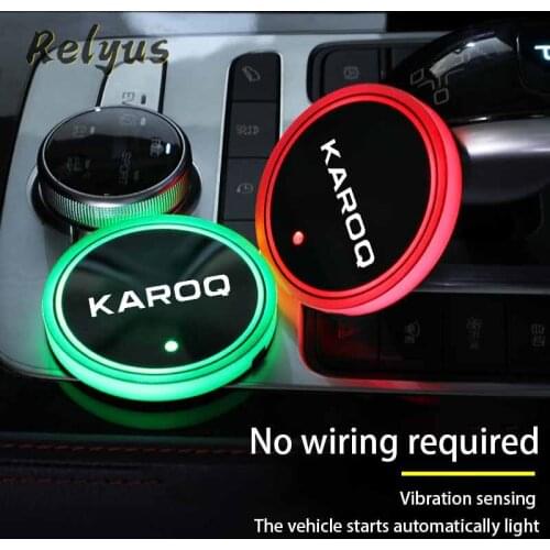 2Pcs Luminous Car Led Cup Coaster Non-slip Mat Automobile Atmosphere Light For Skoda Karoq NU7 Auto Accessories