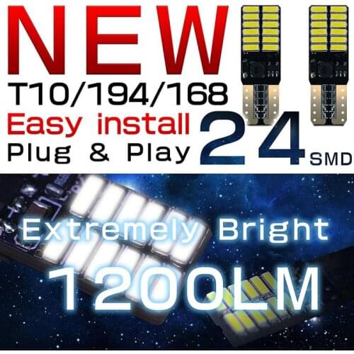 4Pcs T10 4014 24SMD W5W LED Signal Light Width Indicator License Plate Lights Red Blue White Yellow Green Led Bulbs 12V Car Lamp