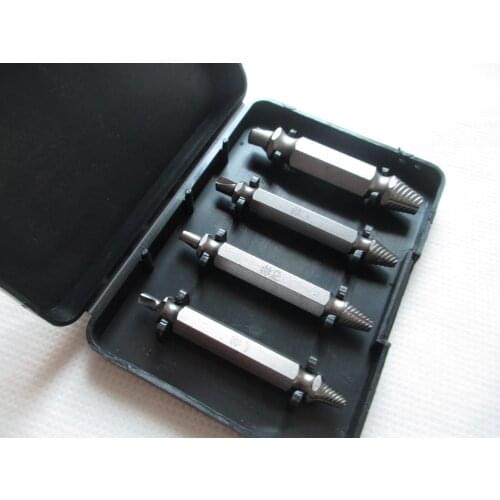4pc Double Ended Damaged Screw Extractor Broken Breakage Head Screw Extractors Wood Bolts Remover Extract Drill Tool 1# 2# 3# 4