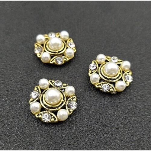 50pcs Round Pearl Crystal Rhinestone Appliques strass Ethnic Jewelry Flatback Buckle Button Kid Hairpin Hair Clip Decor Ornament