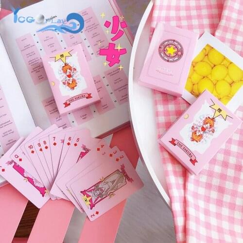 54PCS pink girl cute cartoon pattern anime playing cards Party holiday gifts Table card game Funny emoticons poker Holiday gift